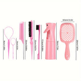 Hair Styling Kit for All Hair Types - 7Pcs Set with Detangler Brush  Bristle & Double-Sided Edge Brushes Scalp Massager Salon