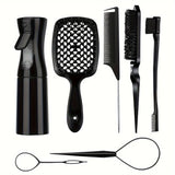 Hair Styling Kit for All Hair Types - 7Pcs Set with Detangler Brush  Bristle & Double-Sided Edge Brushes Scalp Massager Salon