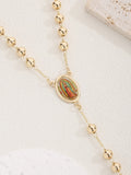 FanSibao Y shaped bead chain Golden Virgin Mary cross prayer bead pendant long necklace ladies and girls jewelry