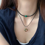 Chinese Style Vintage Peace Buckle Pendant Necklaces Beads Chains Choker Set Fashion Jewelry for Women Lady Gift Accessories New