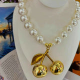 Copper resin cherry pendant beaded irregular pearl necklace, suitable for women everyday and party wear