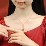 Women's Sterling Silver Retro Ethnic Style New Chinese Style Red Agate Gourd Clavicle Chain