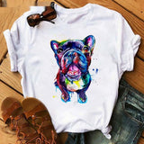 Fashionable Bulldog Cartoon Print Ladies T-shirt