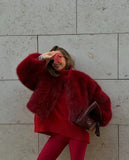 Women's Round Neck Long Sleeve Faux Fur Coat