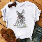 Fashionable Bulldog Cartoon Print Ladies T-shirt