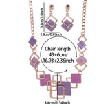 Necklace And Earrings Kit Zinc Alloy Geometric Square Color Oil Necklace Hollow Female