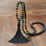 108 Natural Stone Tassels Long Necklace Women