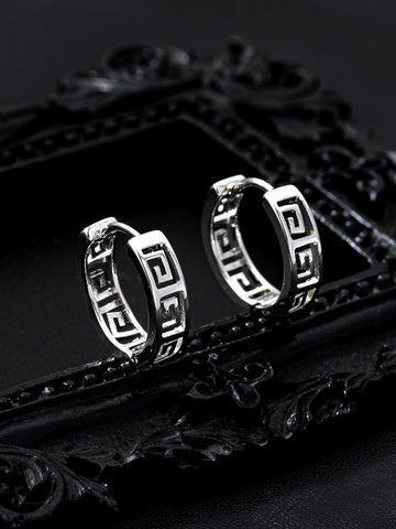 Retro Ethnic Style Earrings Women's Electroplated Gold Tibetan Silver Great Wall Pattern