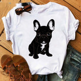 Fashionable Bulldog Cartoon Print Ladies T-shirt