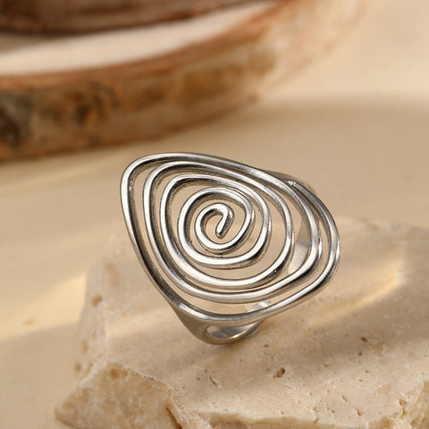 Geometric Spiral Laid Open Ring For Men And Women Retro High Sense