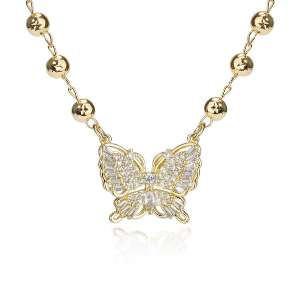 Gold Butterfly Necklace Thanksgiving Gift Zircon Inlaid Adjustable
