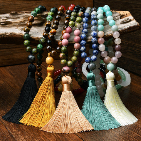 108 Natural Stone Tassels Long Necklace Women